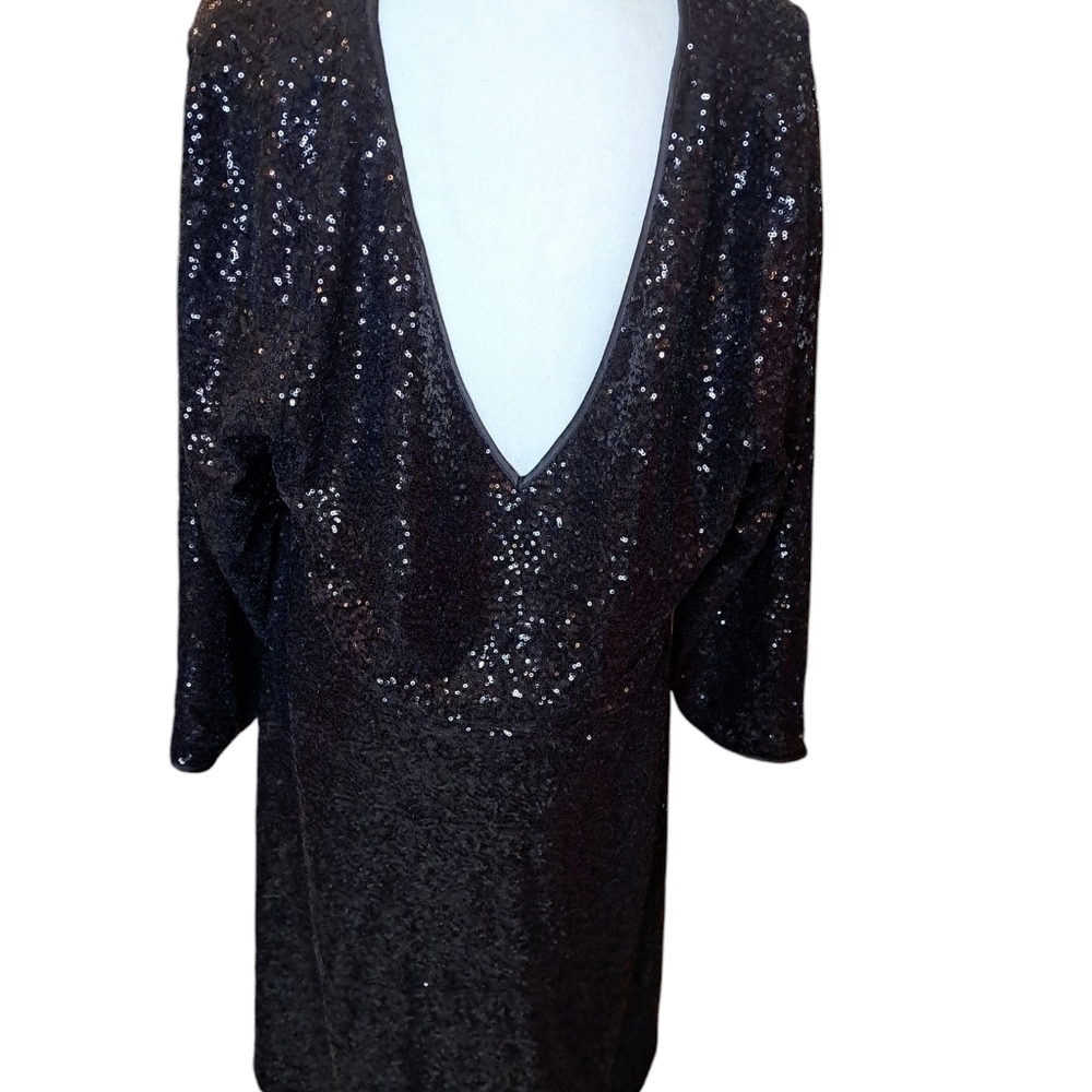 Torrid 3 Black solid stretch Sequin Dress formal open back - Picture 3 of 4